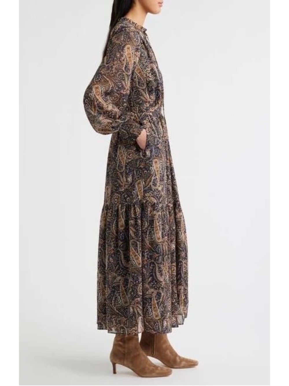 Lucky & Coco Paisley Tiered Maxi Dress in Brown M